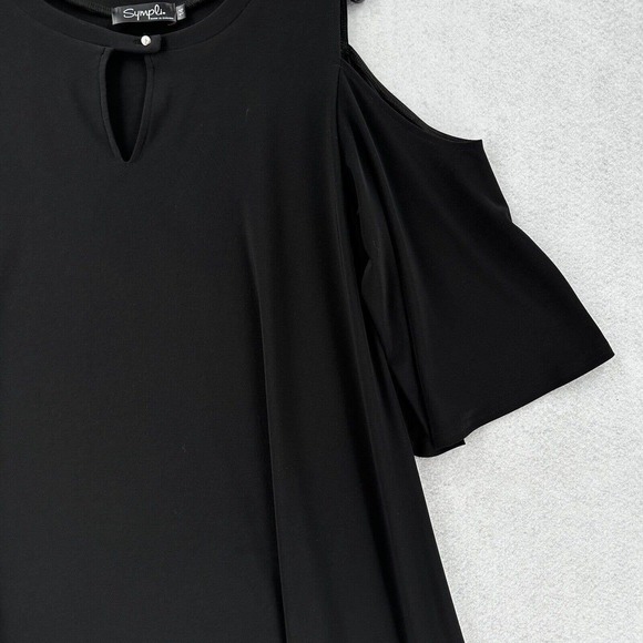Simpli Canada Tunic Top Womens 14 Cold Shoulder Short Sleeve Asymetrical‎ Black - Picture 6 of 14